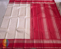 White red Kanjivaram silk saree open view without zari