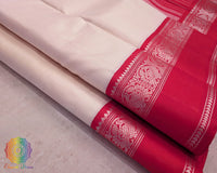 No zari Kanjivaram silk saree white with red contrast