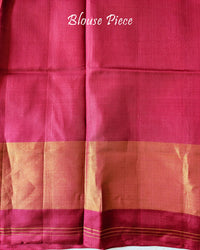 White Red Handwoven Mulberry Silk Rajkot Patola Saree – Matching Red Blouse Piece View showcasing the coordinated red blouse fabric designed to complement the plain white body, contrasting red palla and border.