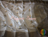 White Pure Chanderi Handloom Katan Silk Saree | Elegantt Drapes