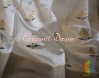 White Pure Chanderi Handloom Katan Silk Saree | Elegantt Drapes