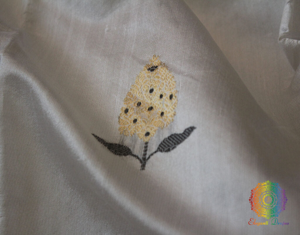 White Pure Chanderi Handloom Katan Silk Saree | Elegantt Drapes