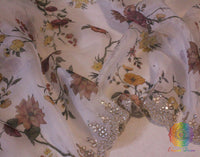 White Floral Printed Pure Organza Gota Patti Saree – Handloom Saree Online India | Elegantt Drapes