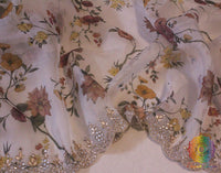 White Floral Printed Pure Organza Gota Patti Saree – Handloom Saree Online India | Elegantt Drapes