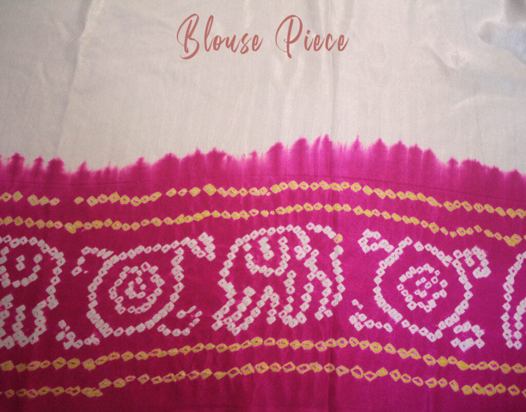 White Pink Bandhani saree drape Blouse