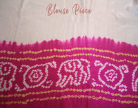 White Pink Bandhani saree drape Blouse