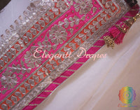 White Gota Patti Handwork Pure Chinon Crepe Saree