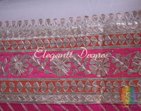 White Gota Patti Handwork Pure Chinon Crepe Saree
