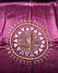 Back View of Wine Mashru Silk Kutch Handwork Blouse Piece