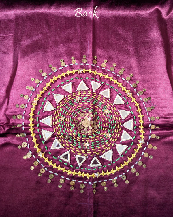 Back View of Wine Mashru Silk Kutch Handwork Blouse Piece