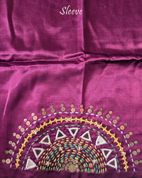 Sleeve Detail of Wine Mashru Silk Blouse with Kutch Handwork, Mirrors and Sequins