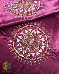Wine Mashru Silk Kutch Handwork Blouse Front View with Mirror and Sequin Work
