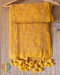 Yellow Mul Cotton Saree with Chikankari Threadwork
