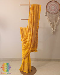Yellow Mul Cotton Saree with heavy Chikankari machine embroidery