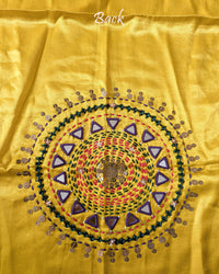 Back View of Yellow Mashru Silk Kutch Handwork Blouse Piece
