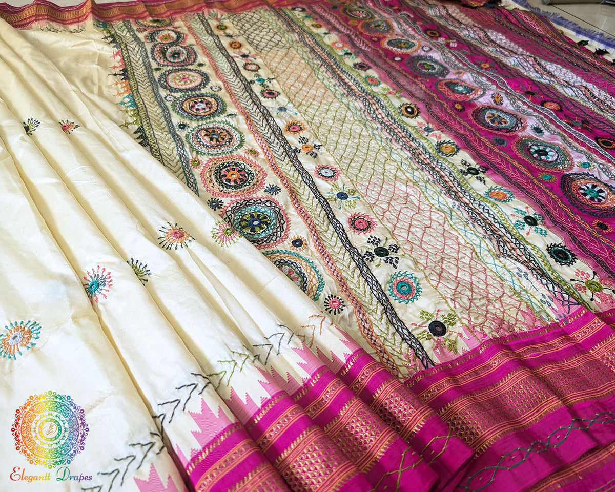 Pleats detail of Ilkal silk saree showing structured drape and fabric texture