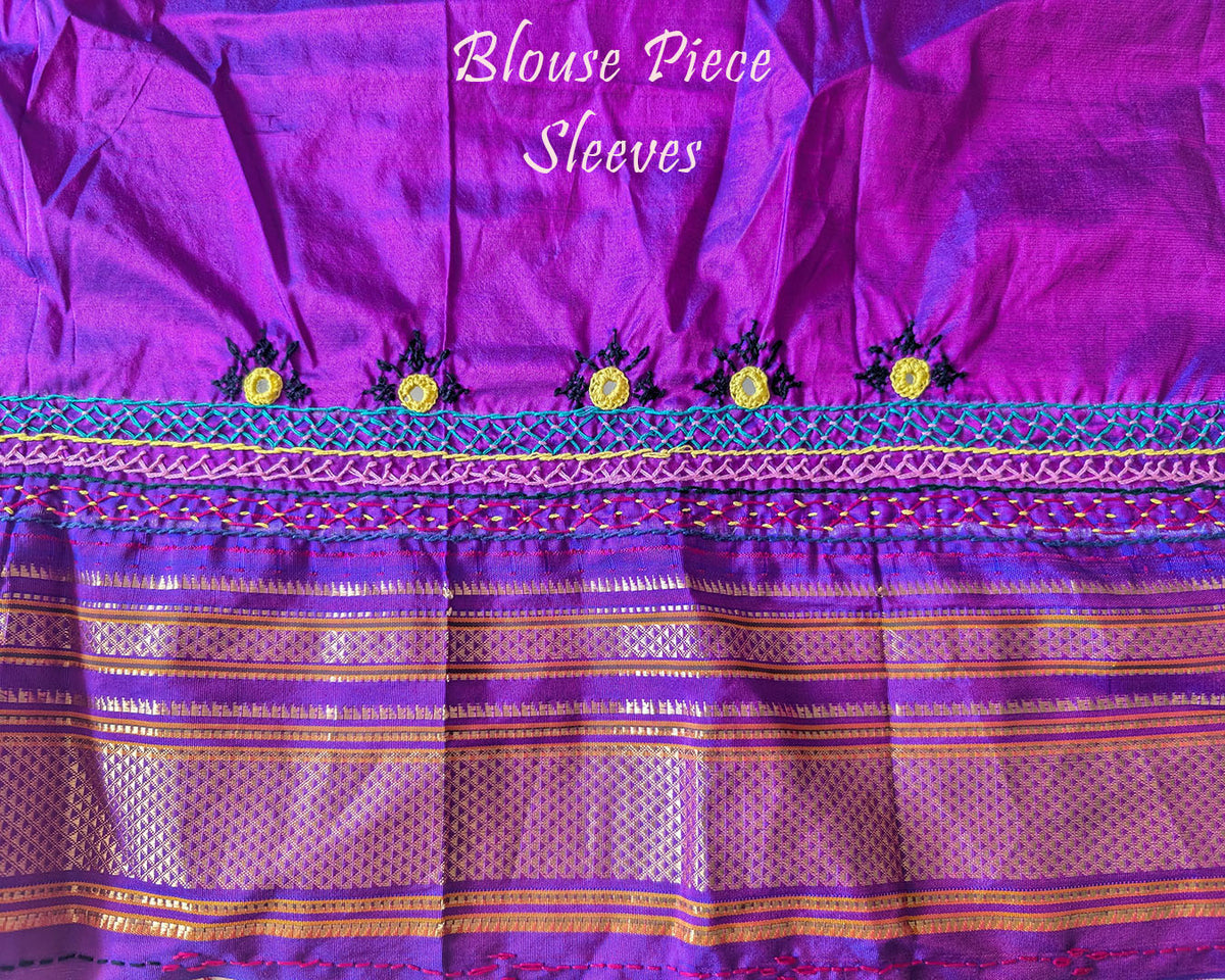 Blouse sleeve detail with Lambani embroidery on matching silk fabric