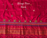 Blouse back design detail in yellow Ilkal silk fabric with embroidery