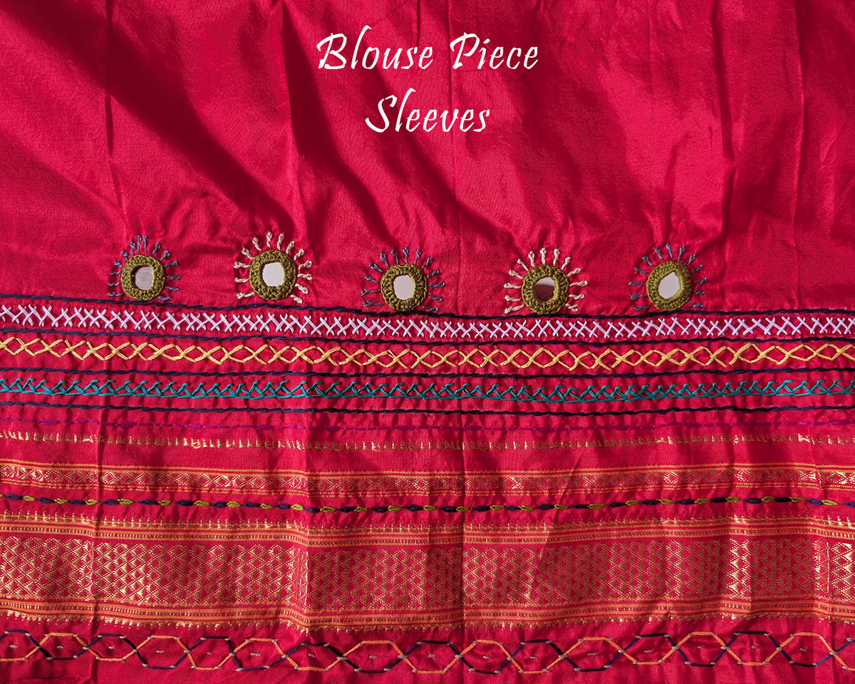 Blouse sleeve detail with Lambani embroidery on matching silk fabric