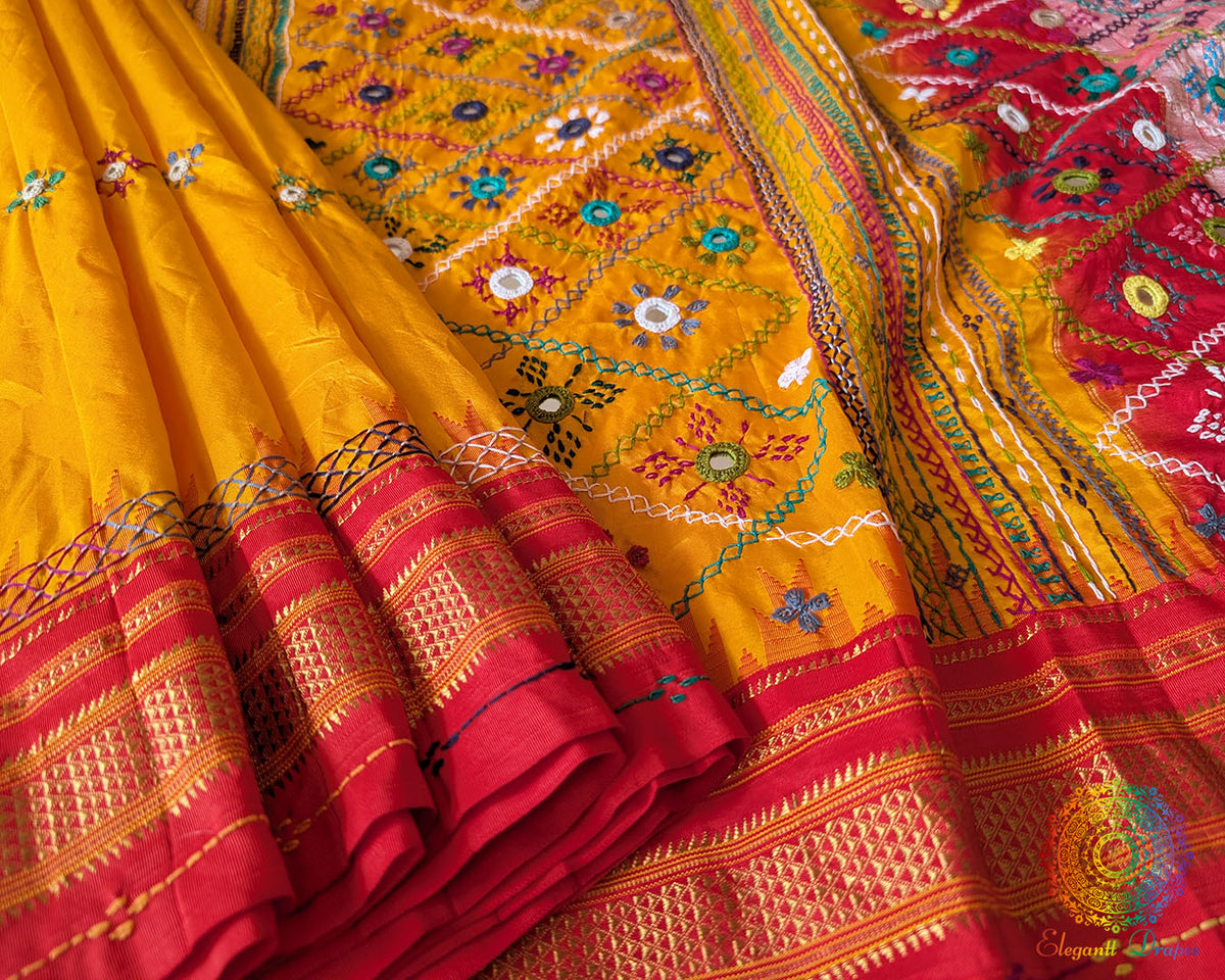 Ilkal silk fabric close up showing texture and handcrafted detailing