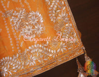Mango Yellow Pure Crepe Rai Bandhej Gota Patti Saree