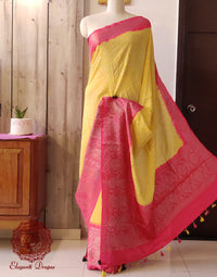 Yellow Silk Bandhani Meenakari Saree – Bandhani Saree Online India | Elegantt Drapes