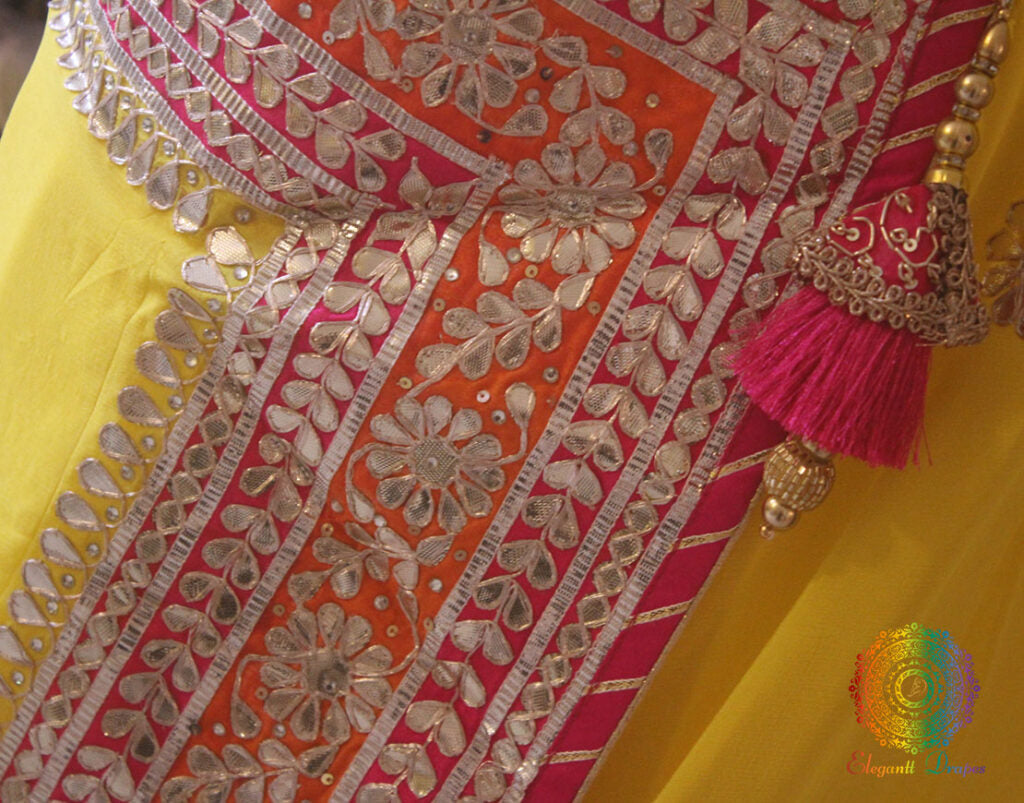 Yellow Gota Patti Handwork Pure Chinon Crepe Saree