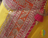 Yellow Gota Patti Handwork Pure Chinon Crepe Saree
