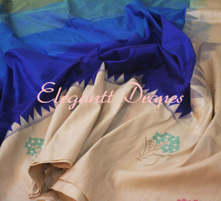 Blue Shaded Pure Banarasi Handloom Katan Silk Kadhiyal Saree