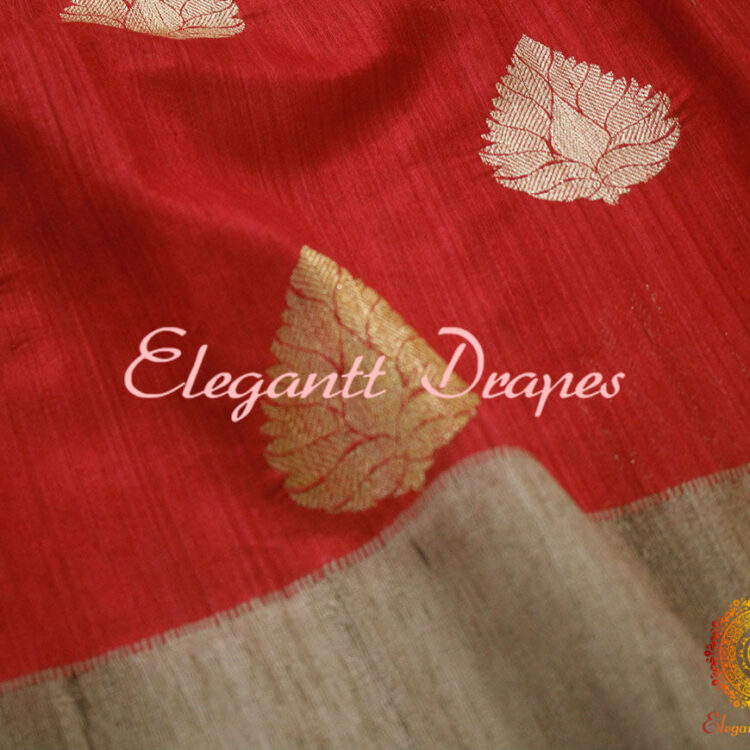 Gorgeous Red Banarasi Handloom Pure Tussar Silk Saree