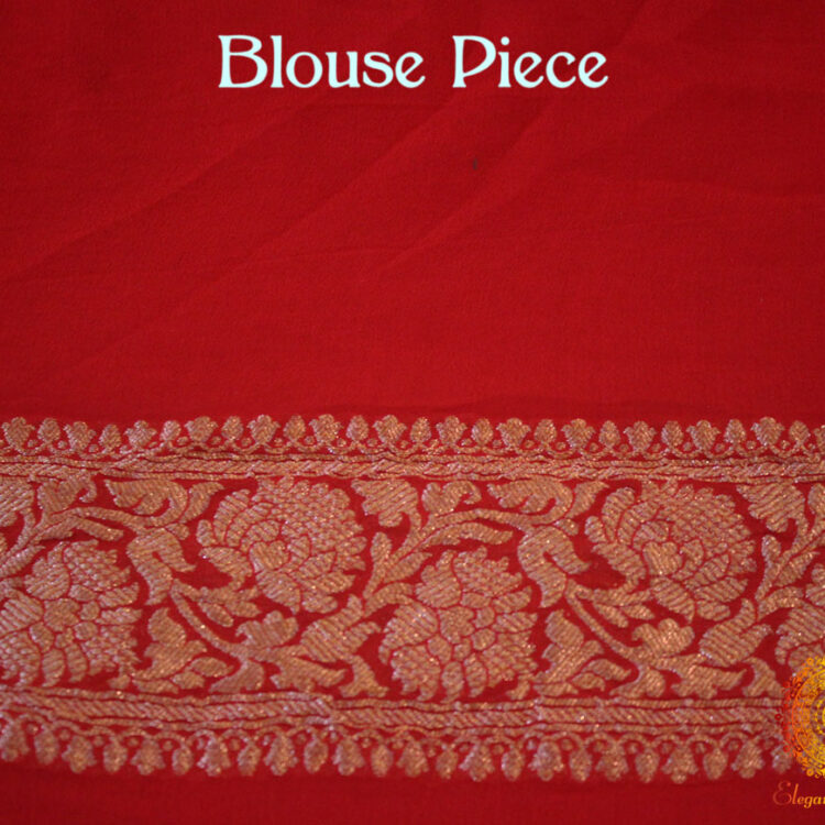 White Red Banarasi Handloom Pure Khaddi Georgete Saree