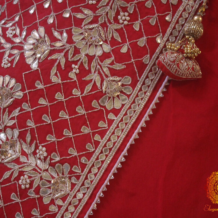 Bridal Red Soft Silk Gota Patti Handwork Saree