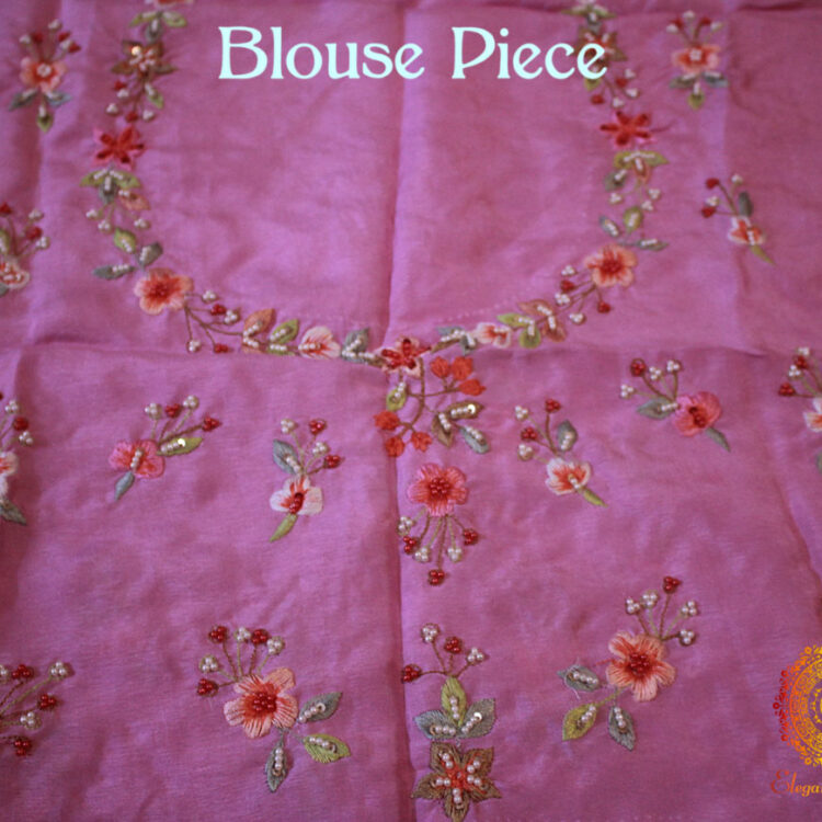 Pink Pure Organza Silk Hand Embroidered Saree