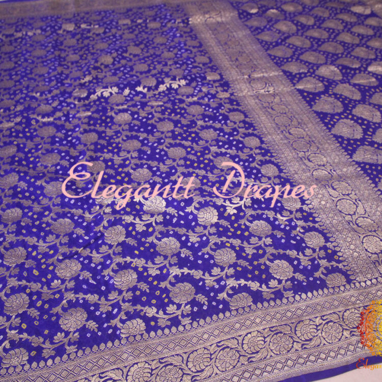 Royal Blue Pure Banarasi Handloom Georgette Bandhani Saree