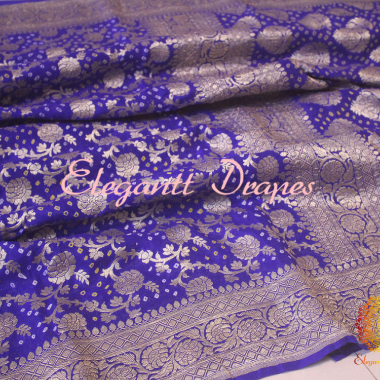 Royal Blue Pure Banarasi Handloom Georgette Bandhani Saree