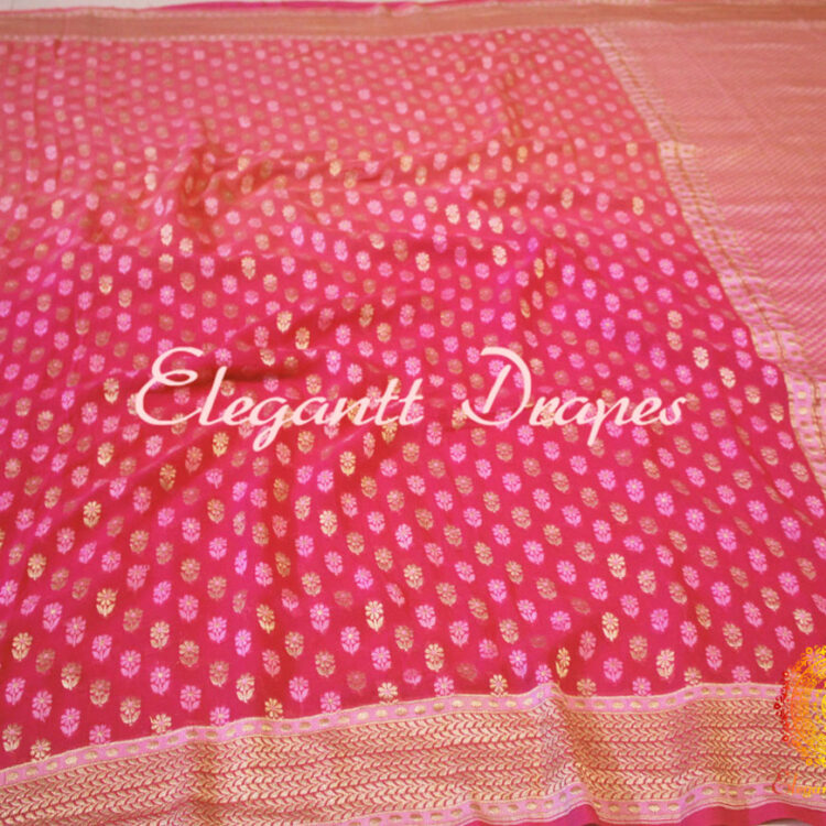 Peach Pink Shaded Banarasi Handloom Alfi Khaddi Georgete Saree