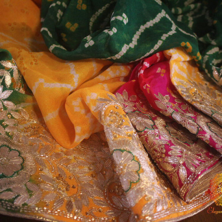 Multi Shaded Gota Patti Handwork Pure Rai Bandhej Saree