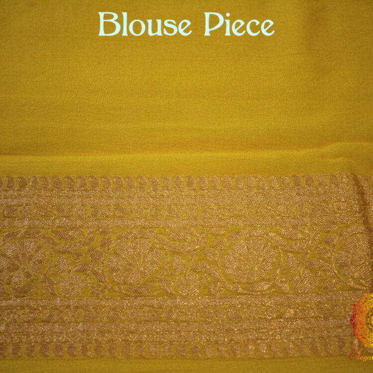 White Yellow Banarasi Handloom Pure Khaddi Georgete Saree