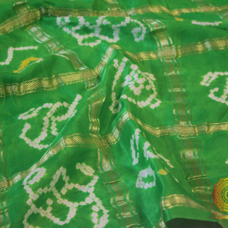 Parrot Green Gharchola Pure Gaji Silk Bandhani Saree