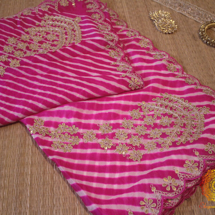Pink Leharia Gota Patti Handwork Scalloped Border Saree