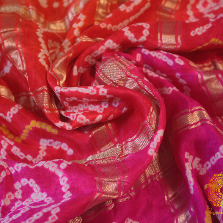 Pink Orange Shaded Gharchola Pure Gaji Silk Bandhani Saree
