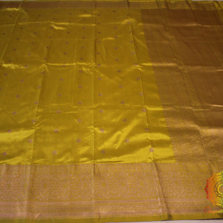 Greenish Gold Pure Katan Silk Banarasi Handloom Saree
