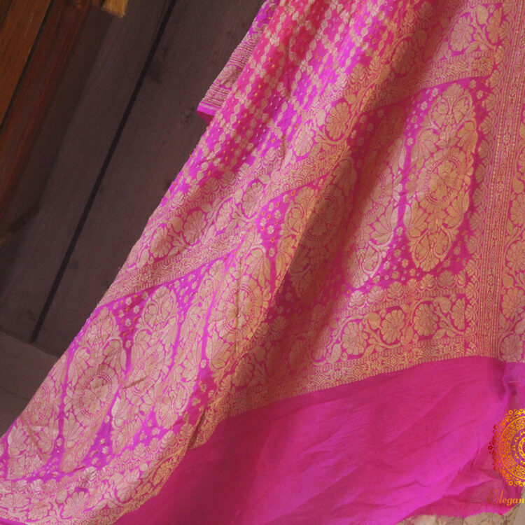 Pink Peach Pure Banarasi Georgette Bandhani Dupatta