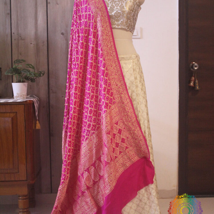 Pink Pure Banarasi Georgette Bandhani Dupatta