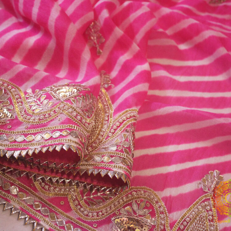 Pretty Pink Leharia Gota Patti Handwork Saree