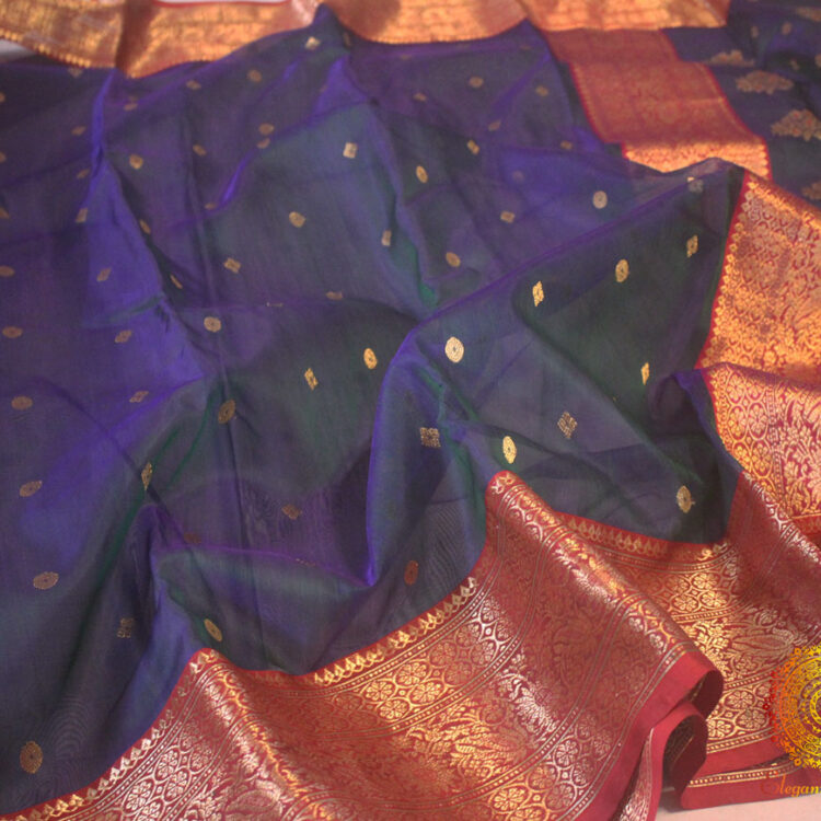 Green Purple Shaded Pure Chanderi Handloom Katan Silk Saree