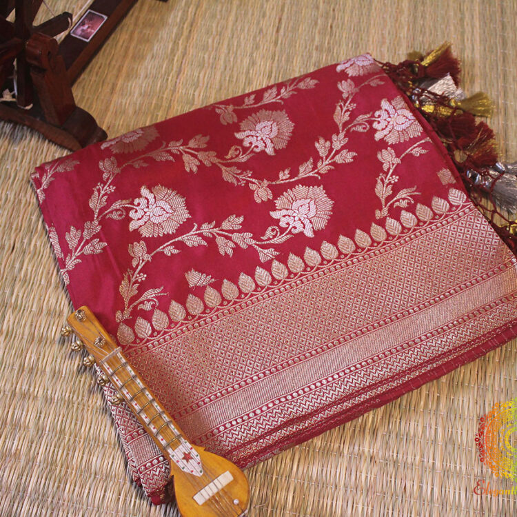 Deep Pink Banarasi Handloom Pure Katan Silk Jungla Dupatta