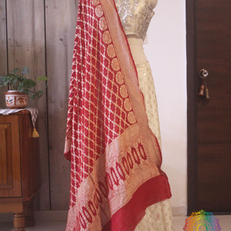 Red Pure Banarasi Handloom Georgete Bandhani Dupatta