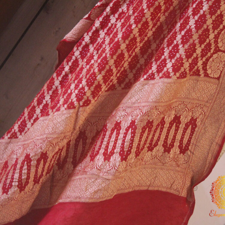 Red Pure Banarasi Handloom Georgete Bandhani Dupatta