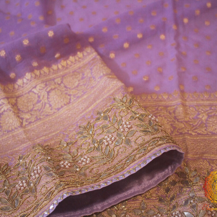 Lavender Pure Banarasi Georgette Gota Embroidered Saree